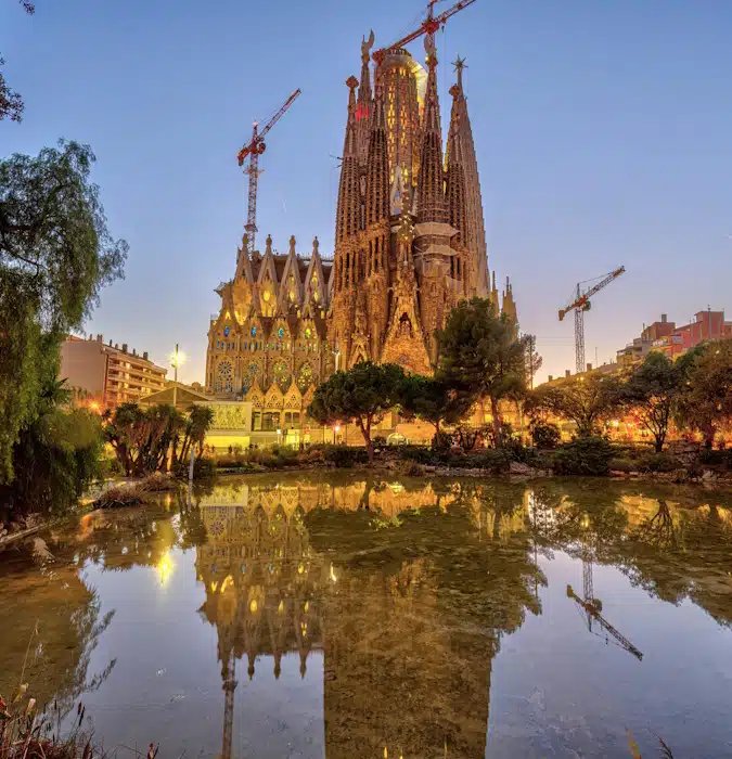 View of the Sagrada from Plaça de Gaudí